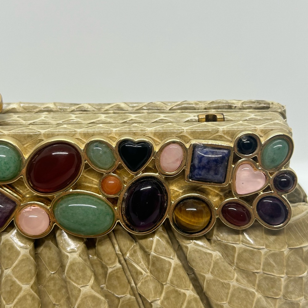 Judith Leiber Vintage Snakeskin Multi Color Gemstone Bag RARE NEW CONDITION - Picture 8 of 15
